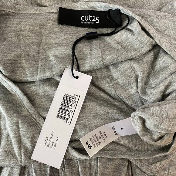 NWT CUT25 BY YIGAL AZROUEL Grey Asymmetrical Drape Sleeveless Dress Size L $295 - Picture 6 of 15